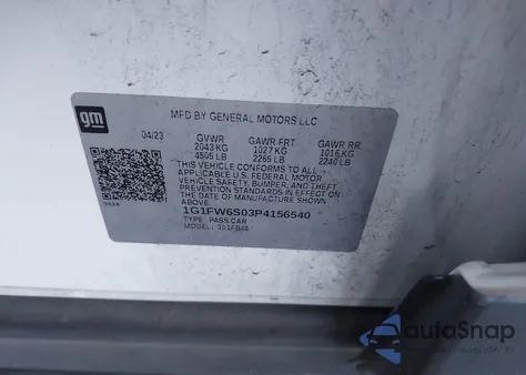 2023 Chevrolet Bolt Ev Fwd 1Lt from USA, damaged, VIN 1G1FW6S03P4156540